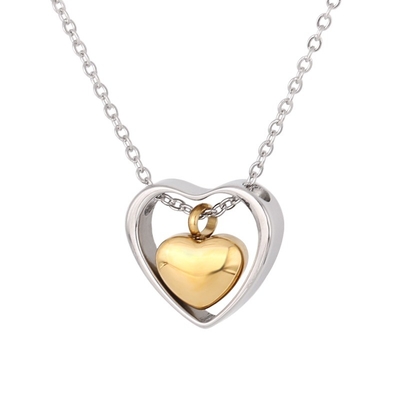 KeepSake Double Heart Love Urn Necklace for Children Gold Plated Stainless Steel