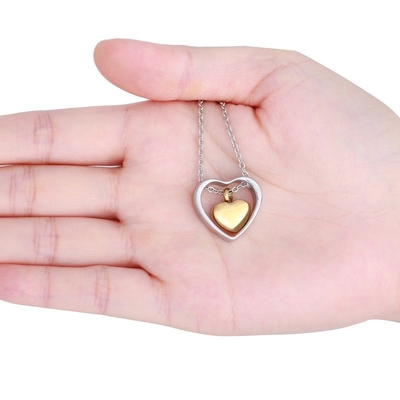 KeepSake Double Heart Love Urn Necklace for Children Gold Plated Stainless Steel
