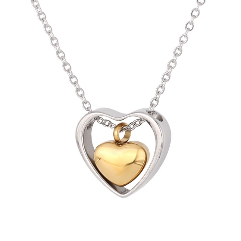 KeepSake Double Heart Love Urn Necklace for Children Gold Plated Stainless Steel
